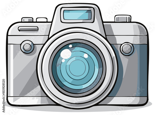 Modern digital photo camera with a large lens vector illustration