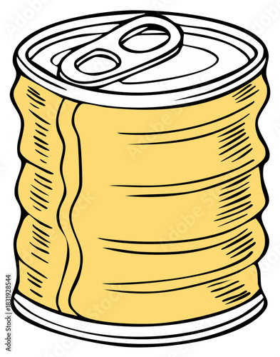 Damaged Yellow Soda Can Cartoon Style Illustration Metal Packaging Design