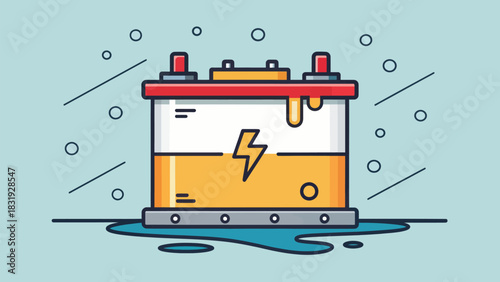 A corroded battery with acid leakage danger symbol icon