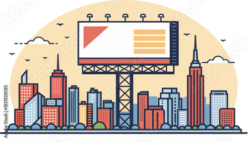 Crowded Billboards Blocking Skyline in a Flat Urban Landscape