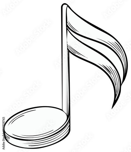 Isolated Musical Note Artwork, Single Eighth Note Design Element with Bold Outline