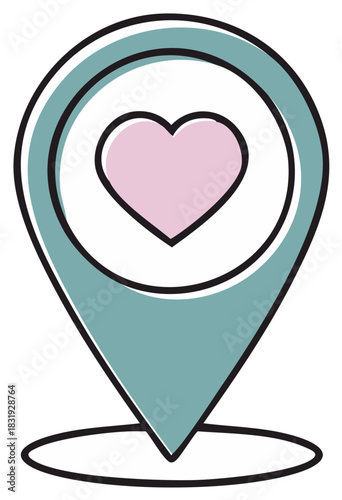 Map Marker with Heart Symbol Pointing to Love or Romance Location Destination Concept