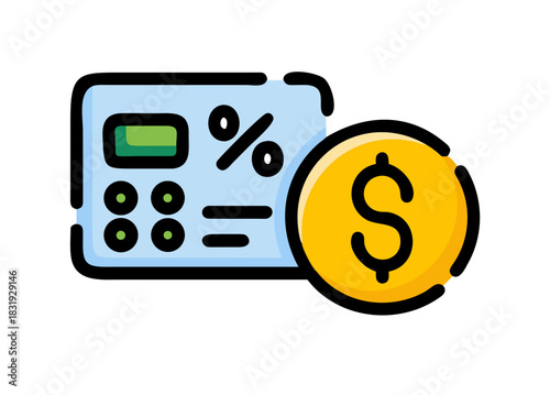 3D Finance Icon with Calculator, Money, and Percentage Symbol for Financial Growth and Investment Isolated