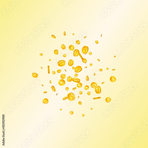 American dollar coins falling. Scattered gold USD