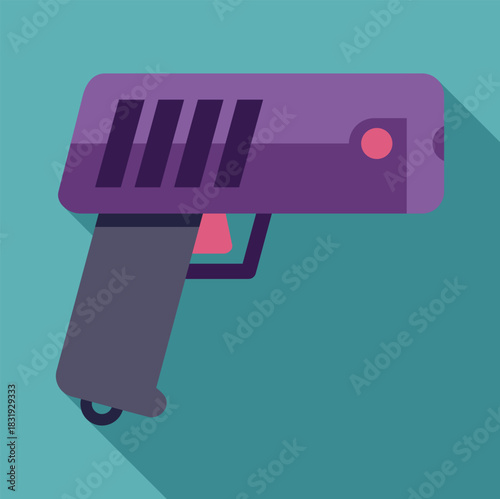 Flat design purple laser gun icon projecting long shadow on turquoise background