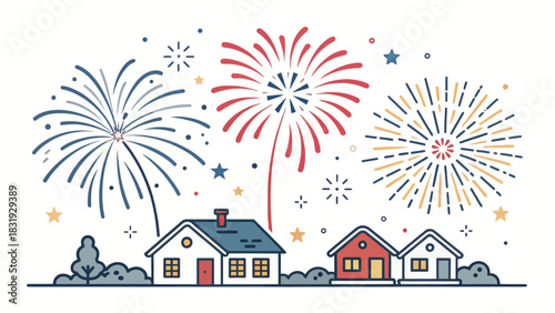 Fireworks exploding near a sleeping person at night