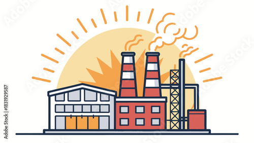 Industrial factory emitting intense heat radiation into the air