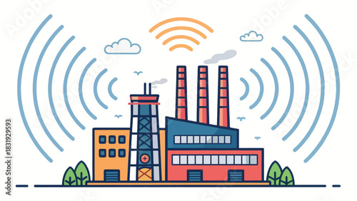 Industrial Machine Icon Generating Noise in a Factory