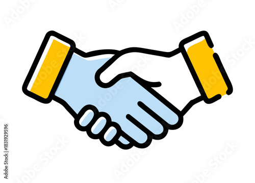Clean line art illustration of a handshake symbolizing successful deal completion, trust, and mutual respect in a professional setting for business collaboration