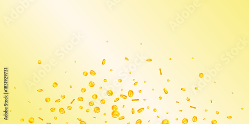 Indian rupee coins falling. Scattered gold INR