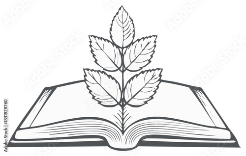 Open Book with Growing Plant Symbolizing Knowledge and Nature