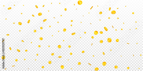 Swiss franc coins falling. Gold scattered CHF