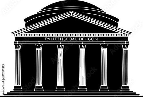 Pantheon building silhouette vector illustration