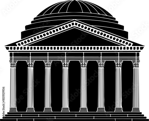 Pantheon building silhouette vector illustration