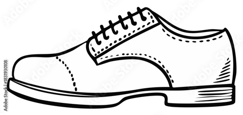 Classic men's formal Oxford dress shoe with cap toe in a hand drawn line art vector illustration style