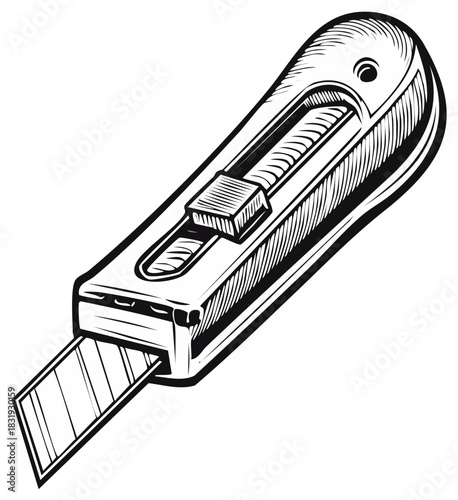 Utility Knife Vector Illustration Black and White Retractable Blade Tool Graphic