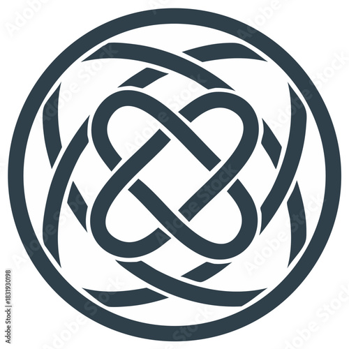 Circular Celtic Dara Knot Symbol with Interwoven Lines Vector Icon Graphic