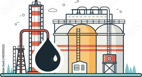 Oil refinery tank leaking black liquid polluting the environment