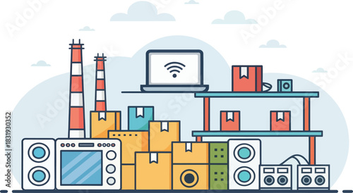 Piled Electronic Devices Representing Overproduction in a Factory
