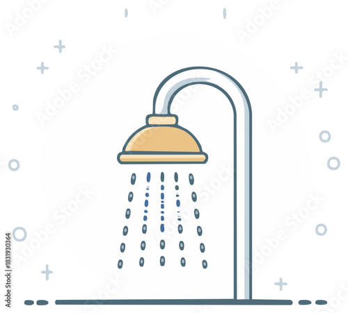 Shower Head with Flowing Water Illustration for Bathroom or Plumbing Concepts