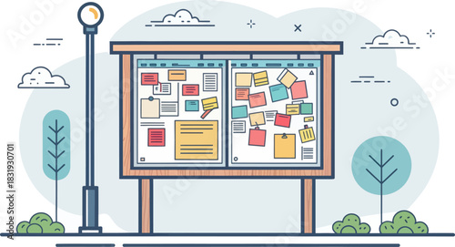 Torn public poster with single icon layer details on a board