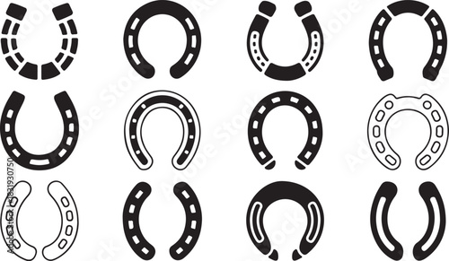 Collection of horseshoe icons in various styles and designs Keywords: horseshoe, horseshoes, horse, luck, lucky, symbol, icon, graphic, design, vector, illustration, metal, protection, western