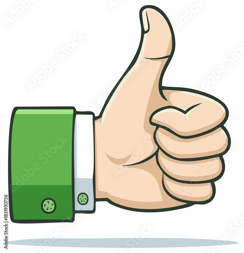 Cartoon businessman hand giving a thumbs up gesture for approval