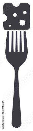 Fork pierced chunk of cheese dairy product icon illustration cheese food meal appetizer kitchenware tableware cuisine
