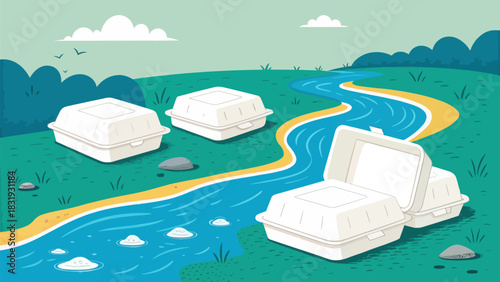 Styrofoam Waste Icon Of White Foam Boxes Floating In Water