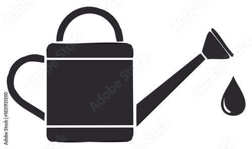 Black Watering Can with Water Droplet Illustration