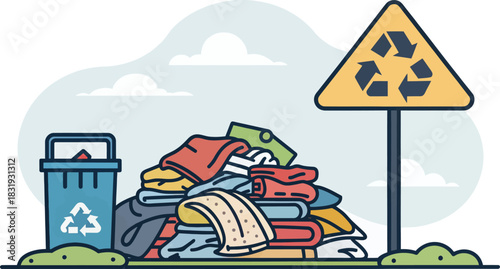 A pile of discarded textile waste beside a landfill