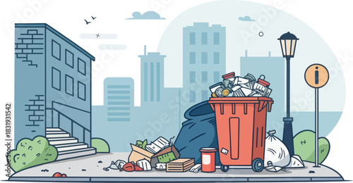 Urban Garbage Pile in a City Alleyway Showing Waste Disposal