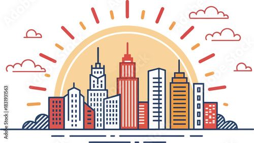Urban Skyline Radiating Heat Illustrating Environmental Concerns