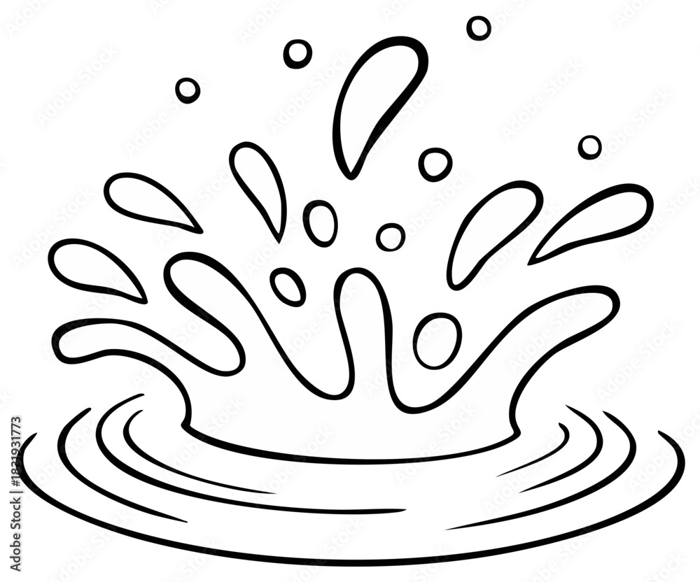 Obraz premium Elegant Outlined Illustration of Water Splash with Drops and Concentric Ripples Graphic