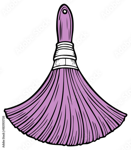Cartoon Illustration of a Purple Artist Paintbrush with Fanned Bristles for Crafts and Decorating