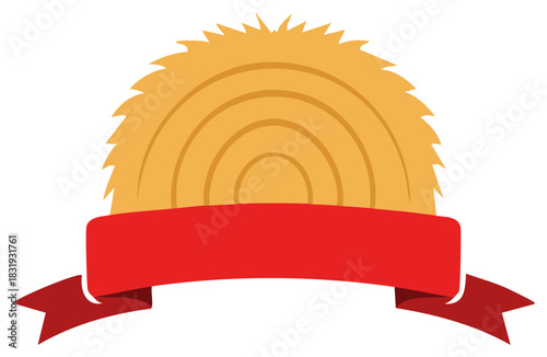Abstract illustration of a hay bale with a red ribbon banner, ideal for design elements.
