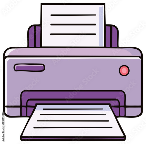 Illustration of a simple purple printer with paper emerging
