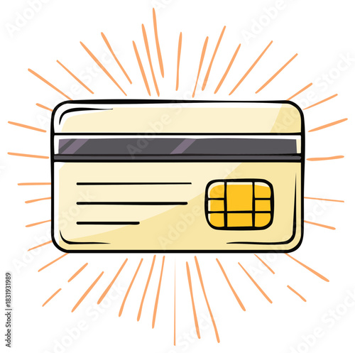 Shining Gold Credit Card Hand Drawn Cartoon Doodle Illustration