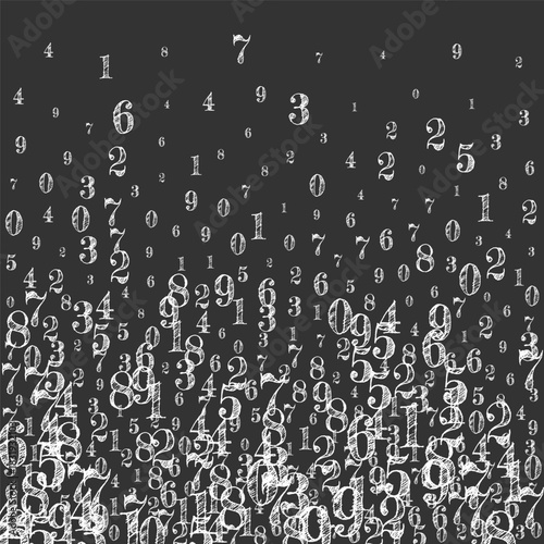 Flying digits and numbers. School math notebook