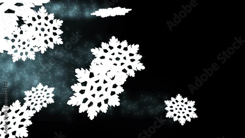 A magical snowflakes wipe transition where sparkling white flakes sweep across the frame for a clean seasonal change.