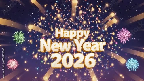 Festive Happy New Year greeting with fireworks, 2026 New Year fireworks 