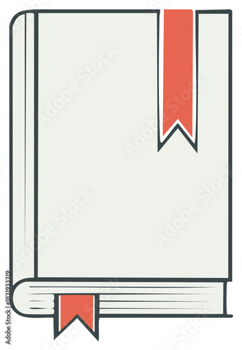 Closed Book Illustration with Red Ribbon Bookmarks for Reading and Education