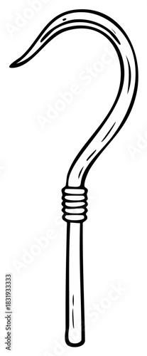 Black and white cartoon illustration of a scythe.