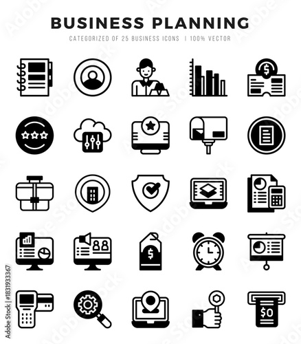Set of Business Planning Icons. Simple line art style icons pack.
