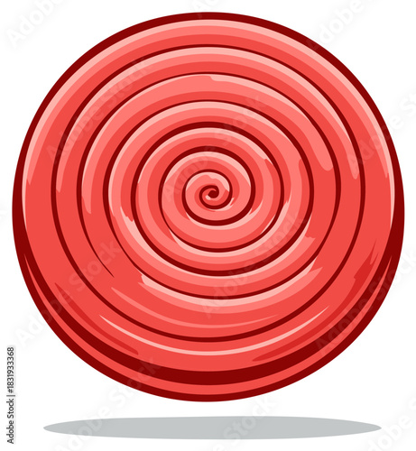 Whimsical Red Swirl Lollipop Candy Graphic Illustration, Circular Patterned Dessert, Isolated