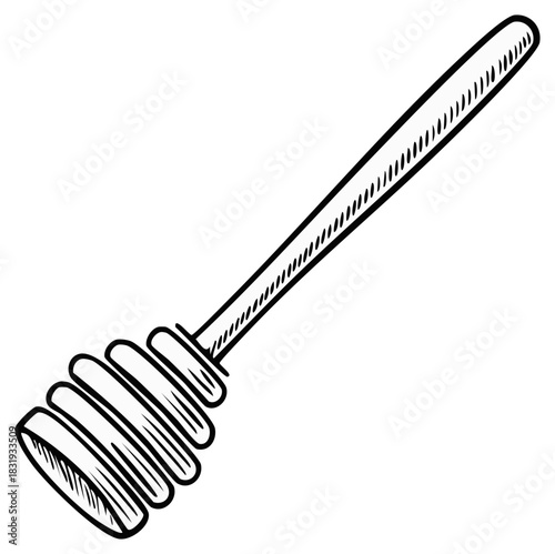 Honey Dipper, Sketch Illustration, Outline Drawing, Kitchenware Object