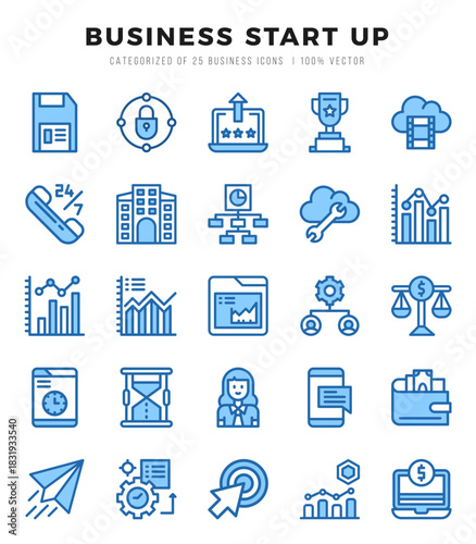 Vector Business Start Up types icon set in Two Color style. vector illustration.