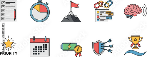 Business goals and achievements icons collection