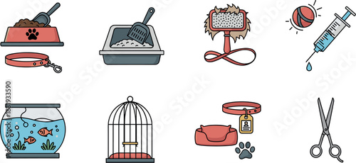 Pet care and accessories icons collection