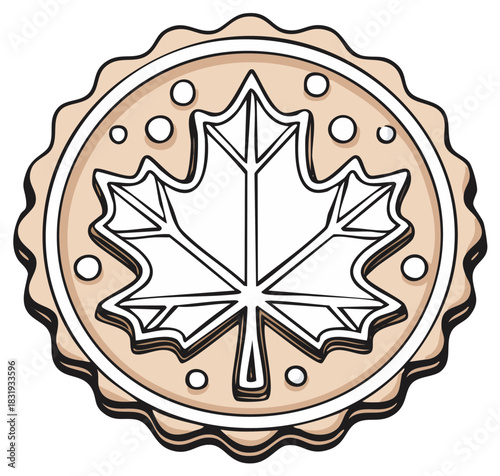 Vector illustration of a round cookie with a Canadian maple leaf icing design